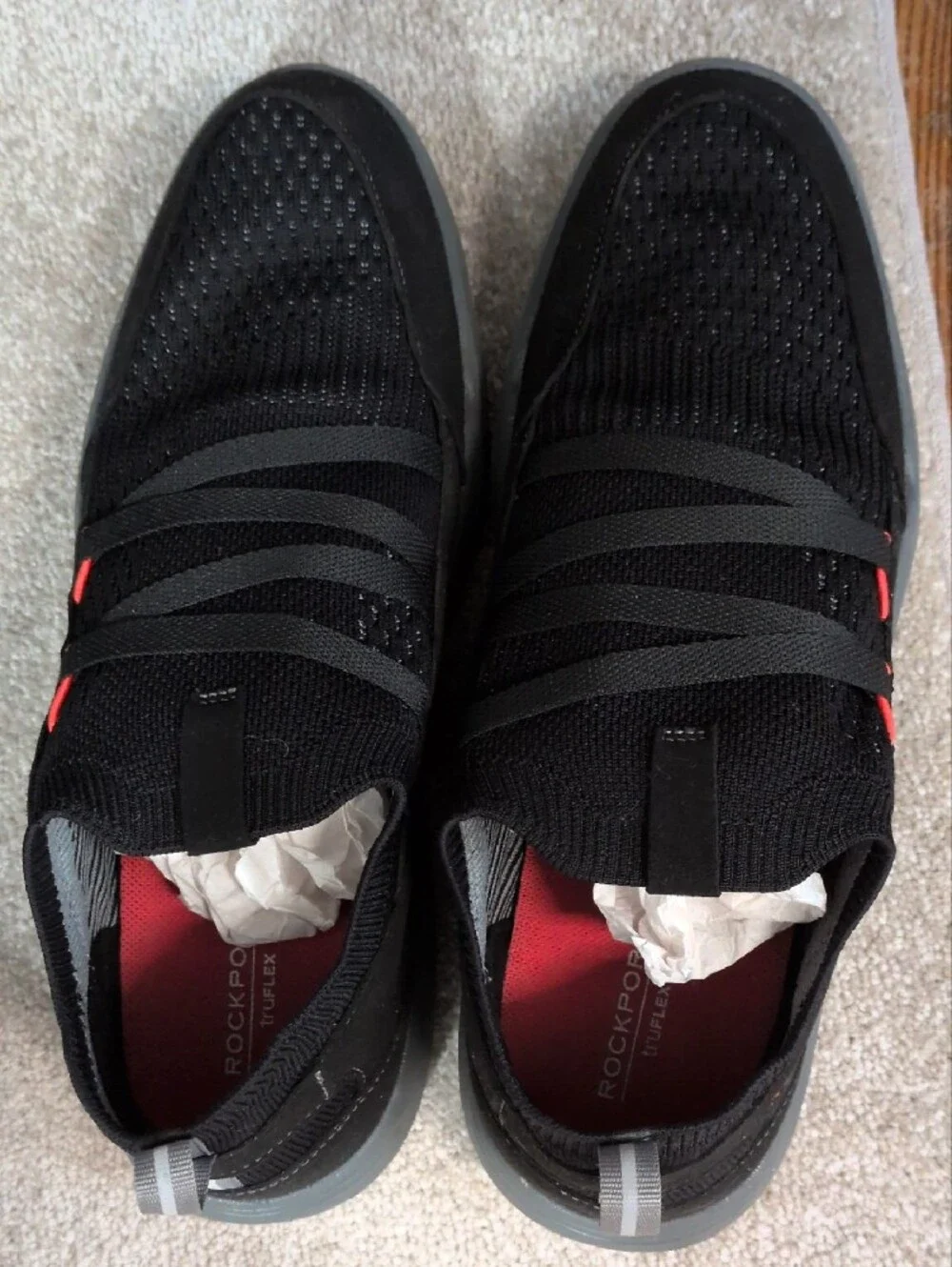 Rockport Black Slip-On Casual Loafers with Gray Sole and Red Accents
